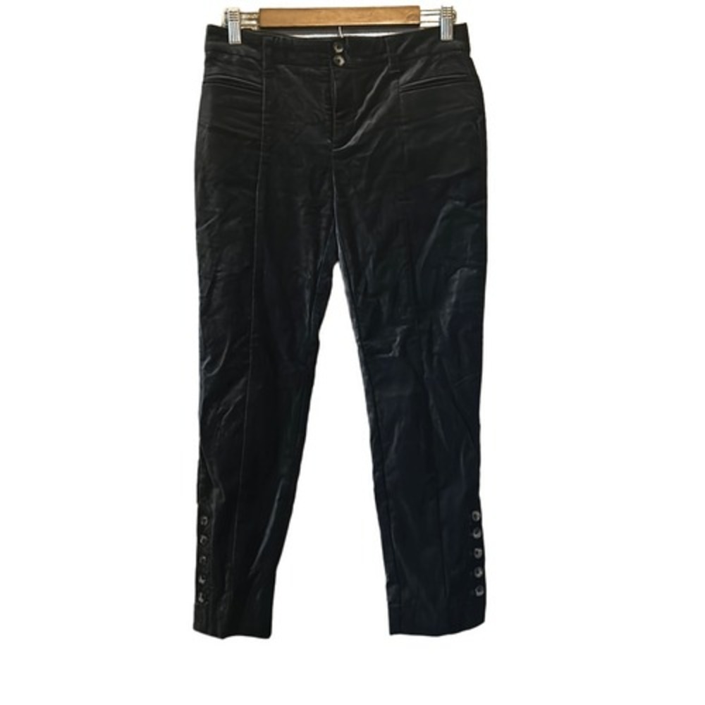 Anthropologie the essential SLIM Velvet Pants Button Accent Black Size 2‎